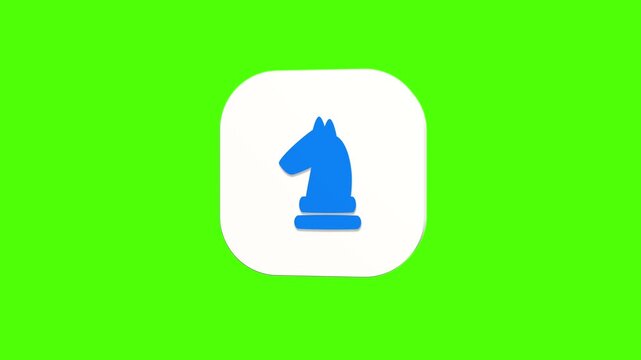 3D animated chess knight strategy icon on a white rounded card with a green screen background. Smooth loop motion, perfect for UI, tactic planning, and video editing elements.