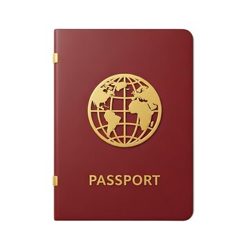 3d render red passport cover with golden world map logo