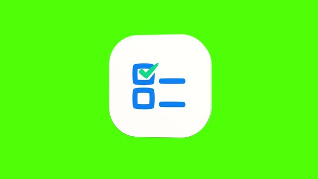 3D animated task selection icon on a white rounded card with a green screen background. Smooth loop motion, perfect for UI, option check, and video editing elements.
