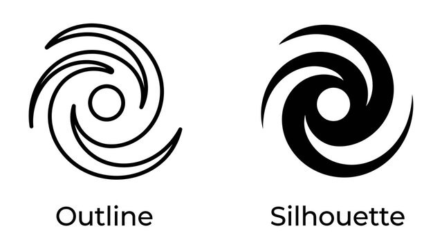 Two Swirl Designs: A graphic representation showcasing two distinct swirl designs, one as an outline and the other as a solid silhouette, demonstrating a dynamic, circular motion.