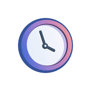3D vector clock icon with a gradient blue and pink rim, representing time management, schedule, deadline, and countdown concepts.