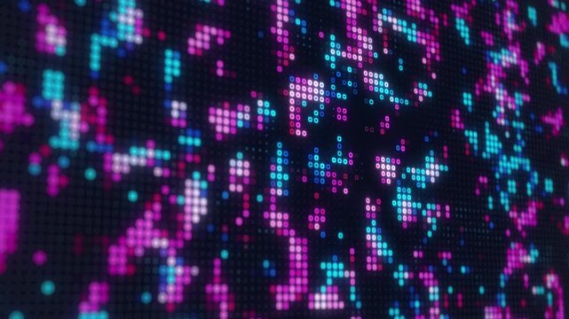 Colorful abstract digital LED dot matrix background with glowing pink and blue pixels 2