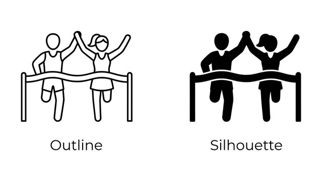 Two figures crossing finish line, one outline and one silhouette