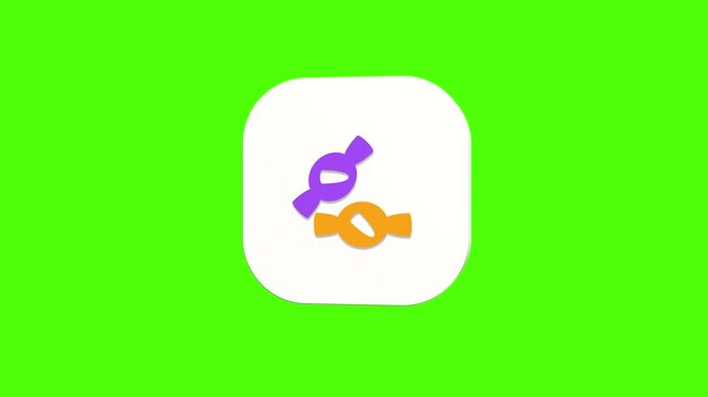 3D animated wrapped candy icon on a white rounded card with a green screen background. Smooth loop motion, perfect for mobile app UI, sweet snack, and video editing elements.