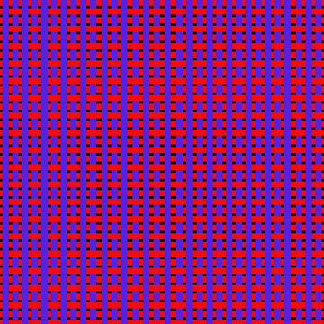 Bold weave pattern features intense red and royal blue interlaced grid for textile design.