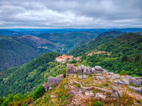 Monastery of San Estevo from the ruins of an ancient hill fort.