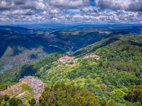 Monastery of San Estevo from the ruins of an ancient hill fort.