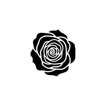 Black silhouette of a rose flower isolated on white