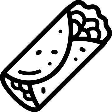 Hand-drawn burrito icon, simple line art of a Mexican food wrap, vector illustration
