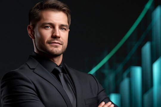 Confident businessman in black suit professional portrait corporate style