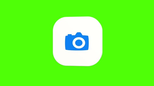 3D animated mirrorless camera icon on a white rounded card with a green screen background. Smooth loop motion, perfect for UI, photography device, and video editing elements.