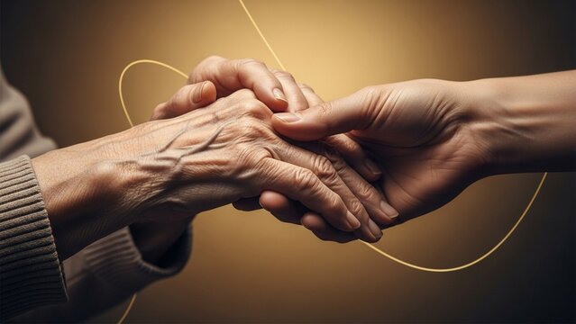 Gentle Hand Holding Elderly Wrinkled Hand, Symbolizing Care, Support, and Compassion