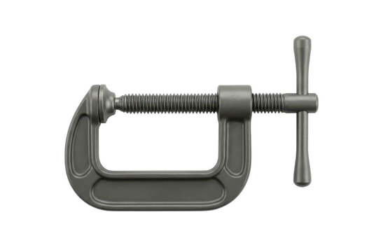 Heavy duty metal C clamp tool on black background
