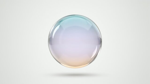 Sphere rendered in iridescent glass floats elegantly against a clean and minimalist neutral background.