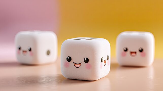 Cute and Playful Smiling Dice with Expressive Faces on Colorful Background