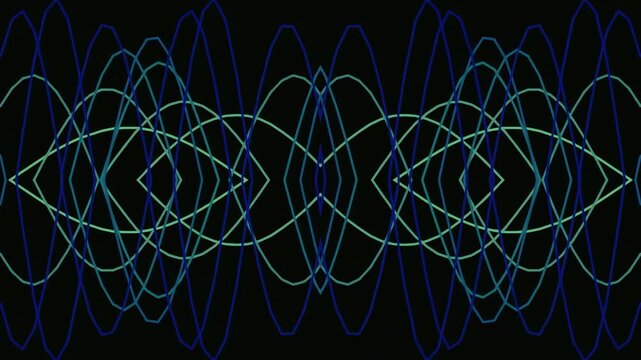 Abstract geometric pattern with symmetrical waveforms on black background