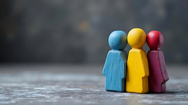 three colorful figures: metaphor for unity, diversity, belonging