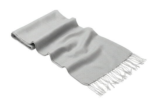 Light Grey Pashmina Scarf with Fringes Isolated on Black Background