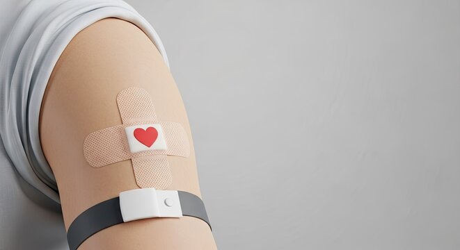Arm with Bandage and Heart Symbol, Blood Donation, Vaccination Concept