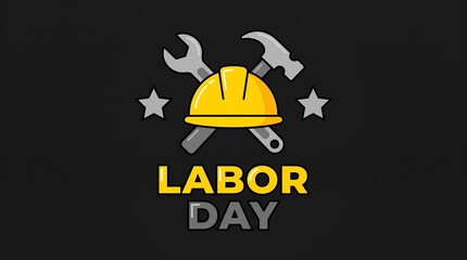 Fototapeta premium Labor Day icon with hard hat and tools.