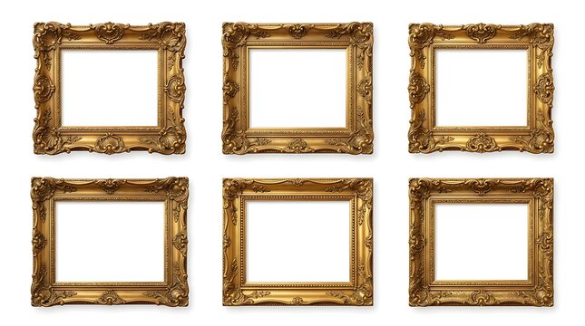 Set of six vintage gold ornate picture frames.