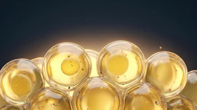 Close-Up Spherical Adipocyte Cells with Translucent Yellow Lipid Droplets)