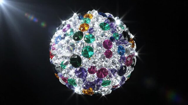Sparkling Rotating Sphere of Multicolored Gemstones