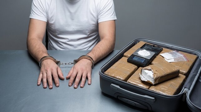 Handcuffed Suspect with Suitcase full of Cocaine and Scale