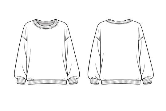Front and back view of a crewneck sweater with patterned knitting in black and white.