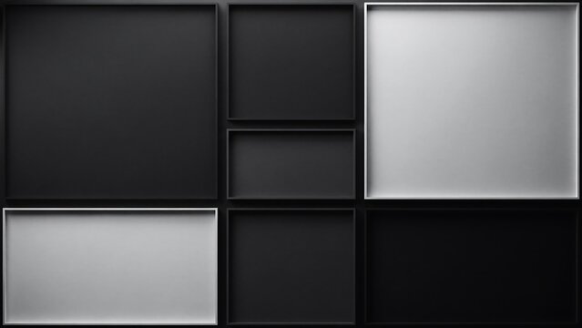 Modern geometric abstract design with contrasting black and light gray panels arranged in grid layout