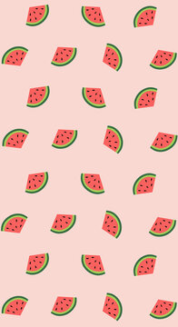 seamless pattern with watermelon. Pink background, watermelon slices scattered randomly