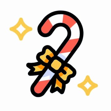 Candy Cane with Golden Bow and Sparkles Icon, Festive Christmas Treat Illustration