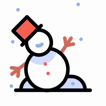 Cheerful Snowman with Top Hat and Snowflakes Icon, Winter Holiday Illustration