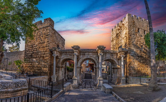 The Hadrians Gate view in Antalya City of Turkey