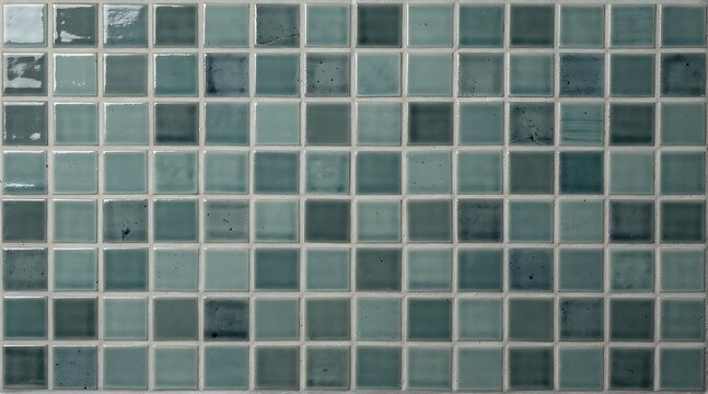 Seamless mosaic tile pattern with varying shades of green and gray squares.