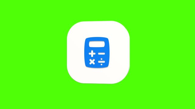 3D animated calculator icon on a white rounded card with a green screen background. Smooth loop motion, perfect for mobile app UI, financial calculation, and video editing elements.