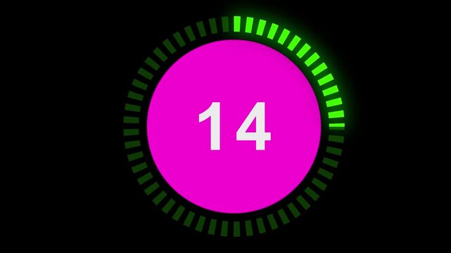 20 second Digital countdown timer with pink circle and green progress indicator on black background
