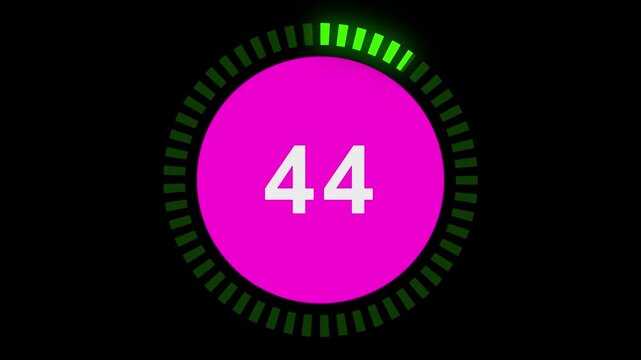Pink circular countdown timer with green progress indicator showing fifty seconds remaining