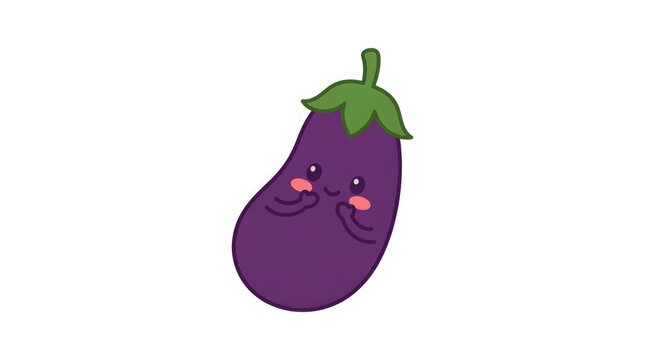 Shy cute cartoon eggplant character illustration with eggplant aubergine character vegetable