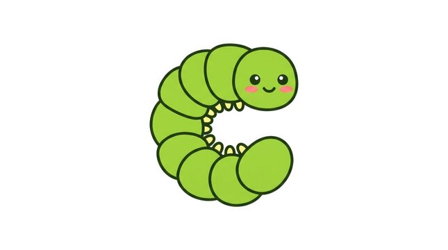 Cute cartoon green caterpillar character smiling with caterpillar creature illustration friendly