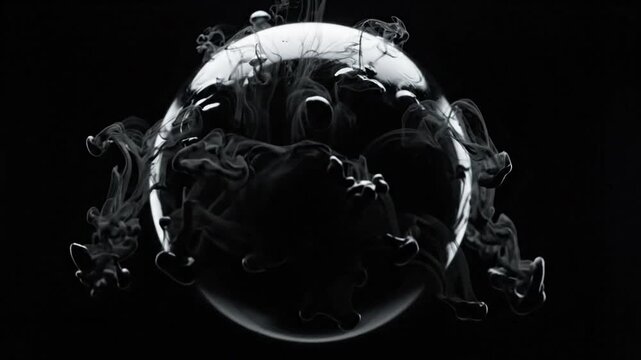 Black Ink Swirling Inside Glass Sphere