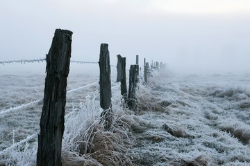 Fototapeta premium Hoarfrost Weathered Fence