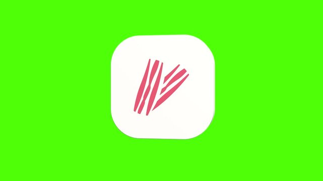 3D animated crispy bacon icon on a white rounded card with a green screen background. Smooth loop motion, perfect for mobile app UI, breakfast menu, and video editing elements.