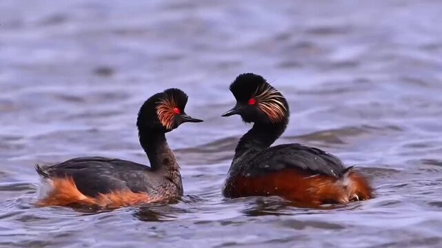 Two Black-necked Grebes Facing Each Other on Water