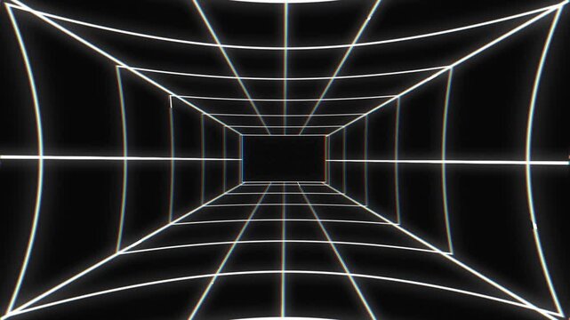 Abstract 3D Perspective Tunnel with Moving Geometric Grid Lines