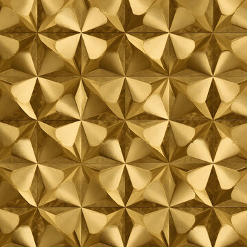Origami-style folded paper pattern in metallic gold and navy tones