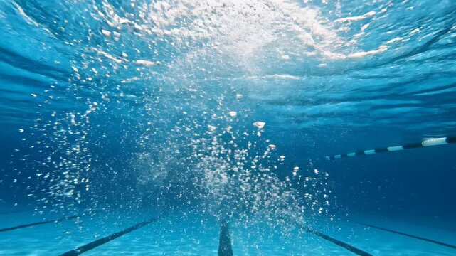 Underwater View of Air Bubbles Rising in a Swimming Pool