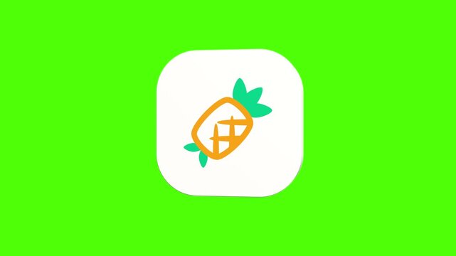 3D animated tropical pineapple icon on a white rounded card with a green screen background. Smooth loop motion, perfect for mobile app UI, summer fruit, and video editing elements.