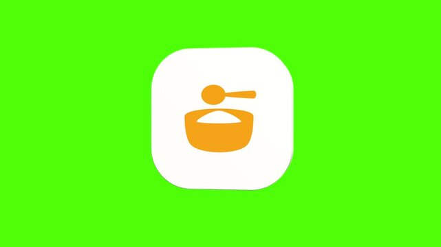 3D animated hot rice porridge congee icon on a white rounded card with a green screen background. Smooth loop motion, perfect for mobile app UI, asian breakfast, and video editing elements.
