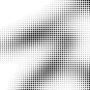 Abstract halftone pattern with black square dots on white background for graphic design.
